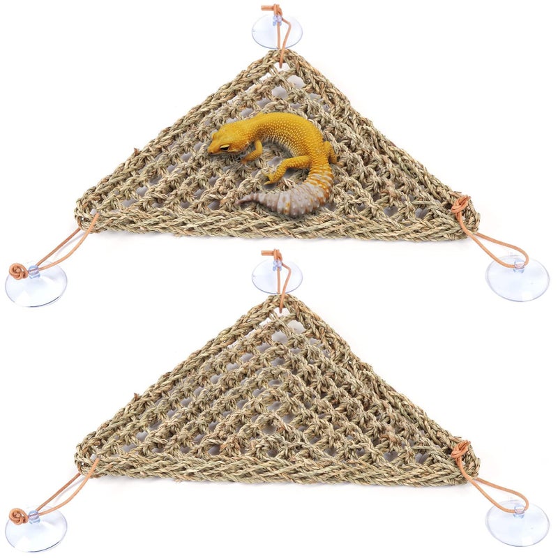 kathson Bearded Dragon Hammock, Bearded Dragon Accessories, Natural Seagrass Reptile Hammock, Reptile Lounger Habitat Decor for Chameleons, Lizards, Geckos, and Snakesï¼ˆ11 x 7.8 x 7.8 inches, 2 PCSï¼‰ - Image 1